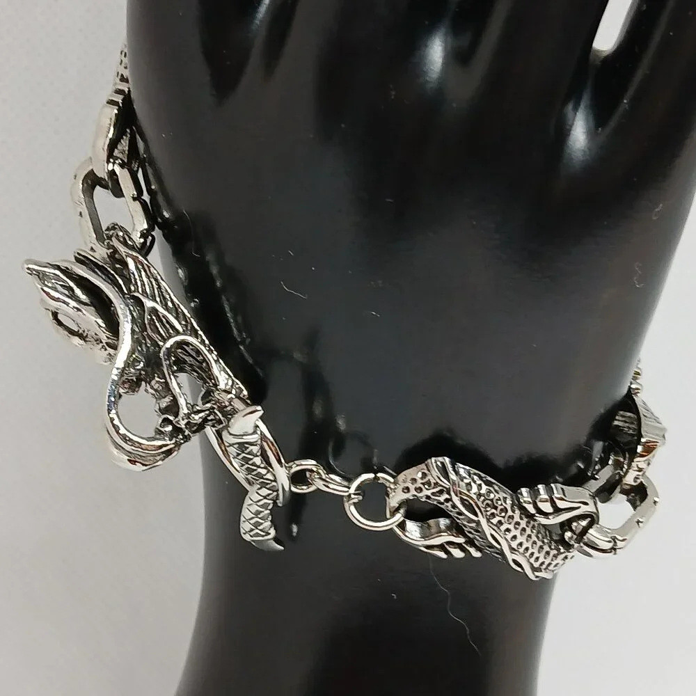 NWOT Silver Tone Metal Fashion Dragon Bracelet Jewelry Men Bling Hip Hop #33